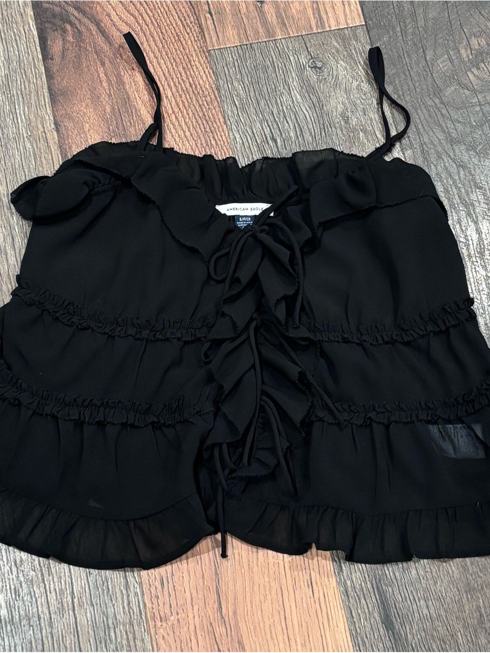 American Eagle Outfitters Black Ruffle Tie-Front Camisole in size small